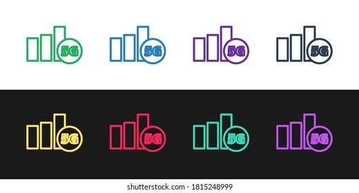 Establezca la línea 5G nuevo icono de conexión inalámbrica a internet inalámbrico aislado en fondo blanco y negro. Tecnología de velocidad de datos de conexión de alta velocidad de red global. Vector.