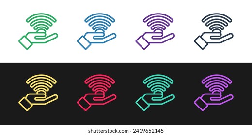 Establezca la línea 5G nuevo icono de conexión inalámbrica a internet inalámbrico aislado en fondo blanco y negro. Tecnología de velocidad de datos de conexión de alta velocidad de red global.  Vector
