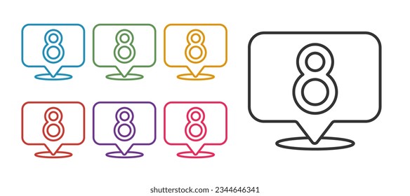 Set line 8 March icon isolated on white background. International Happy Women Day. Set icons colorful. Vector