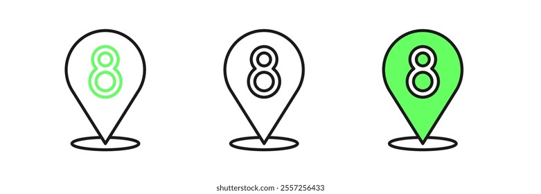 Set line 8 March icon isolated on white background. International Happy Women Day.  Vector