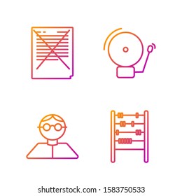 Set line Abacus, Student, Exam paper with incorrect answers survey and Ringing alarm bell. Gradient color icons. Vector
