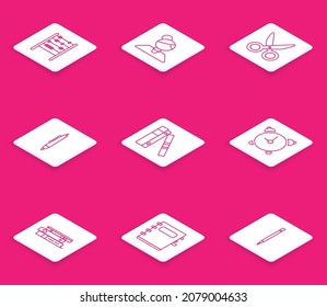 Set Line Abacus, Teacher, Scissors, Pen, Office Folders With Papers And Documents, Alarm Clock,  And Notebook Icon. Vector