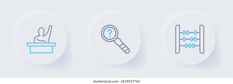 Set line Abacus, Unknown search and Male kid raising hand icon. Vector