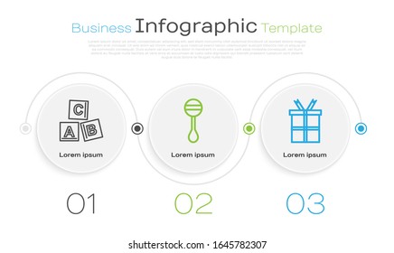 Set line ABC blocks, Rattle baby toy and Gift box. Business infographic template. Vector