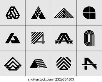 Set of line abstract letter A logo design branding. Business initial A logo set.
