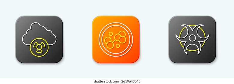 Set line Acid rain and radioactive cloud, Molecule and Biohazard symbol icon. Vector
