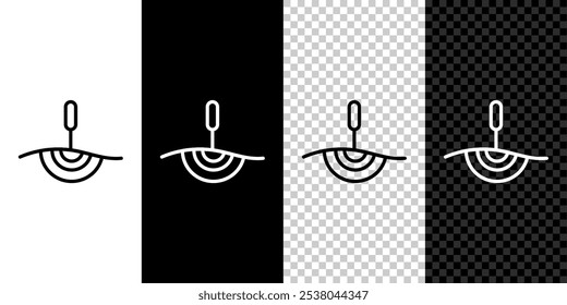 Icono de la terapia de la acupuntura aislado en el fondo blanco y negro. Medicina china. Tratamientos holísticos para el manejo del dolor.  Vector