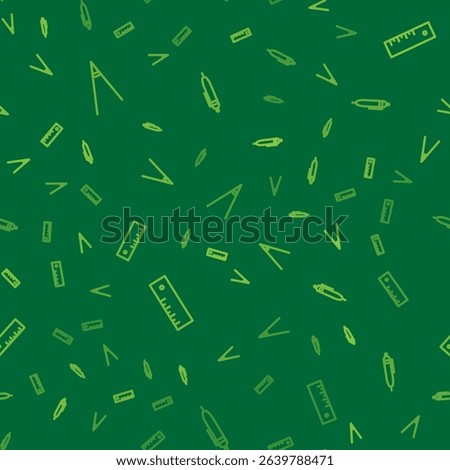 Set line Acute angle, Ruler and Pen on seamless pattern. Vector