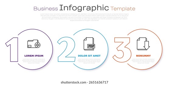 Set line Add new folder, PDF file document and Document with download. Business infographic template. Vector