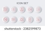 Set line Add to playlist, Prohibition no video recording, Live stream, Music player, Record button, equalizer and Online icon. Vector