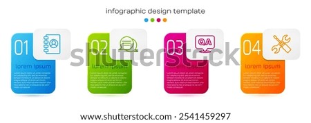 Set line Address book, Speech bubble chat, Question and Answer and Screwdriver wrench spanner. Business infographic template. Vector