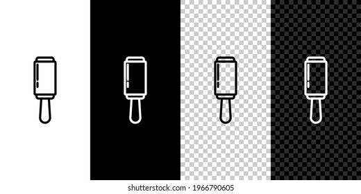 Set Line Adhesive Roller For Cleaning Clothes Icon Isolated On Black And White Background. Getting Rid Of Debris, Dust, Hair, Fluff, Pet Wool.  Vector Illustration