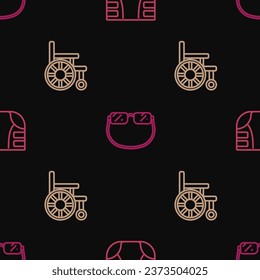 Set line Adult diaper, Wheelchair and Eyeglasses on seamless pattern. Vector