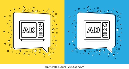 Set line Advertising icon isolated on yellow and blue background. Concept of marketing and promotion process. Responsive ads. Social media advertising.  Vector
