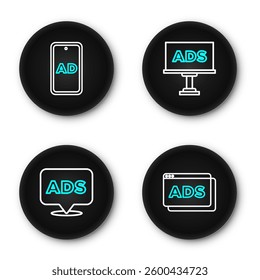 Set line Advertising,  and  icon. Vector