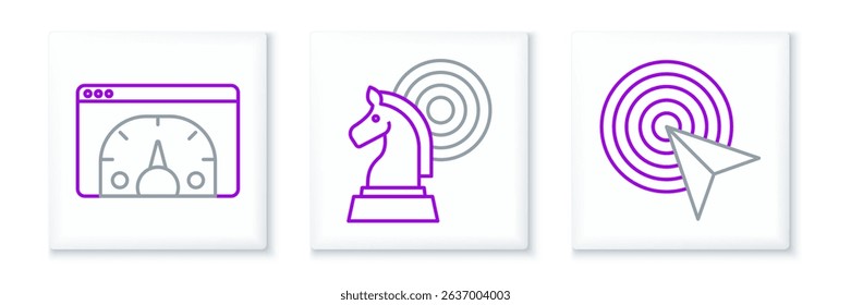 Set line Advertising, Website statistic and Chess icon. Vector