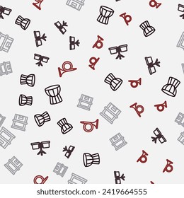 Set line African darbuka drum, Bongo, Piano and Trumpet on seamless pattern. Vector