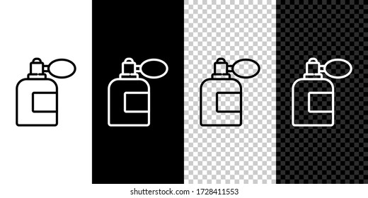 Set line Aftershave bottle with atomizer icon isolated on black and white background. Cologne spray icon. Male perfume bottle. Vector Illustration