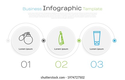Set line Aftershave bottle with atomizer, Straight razor and Cream or lotion cosmetic tube. Business infographic template. Vector