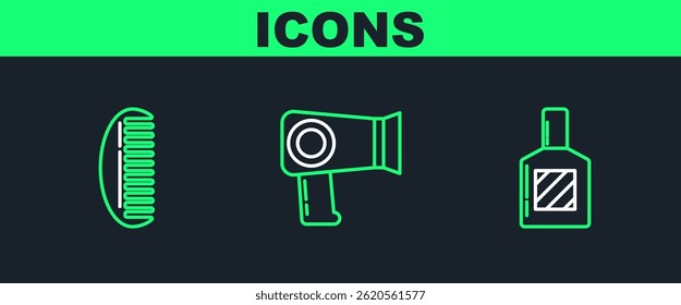 Set line Aftershave, Hairbrush and dryer icon. Vector
