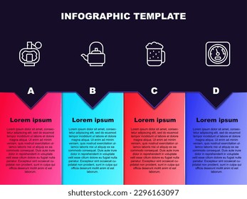 Set line Aftershave, Kettle with handle, Wooden beer mug and Sauna thermometer. Business infographic template. Vector