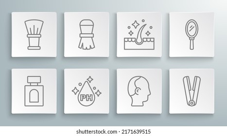 Set line Aftershave, Shaving brush, Oil for hair care treatment, Baldness, Curling iron, Hand mirror and  icon. Vector