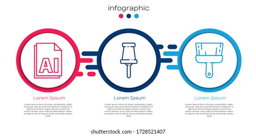 Set line AI file document, Push pin and Paint brush. Business infographic template. Vector