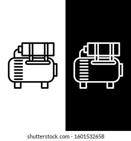 Set line Air compressor icon isolated on black and white background.  Vector Illustration