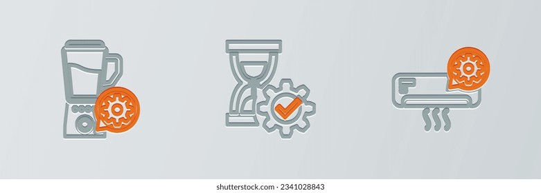 Ajuste el ajuste del acondicionador de aire, Blender con el icono del bol y el reloj de arena. Vector