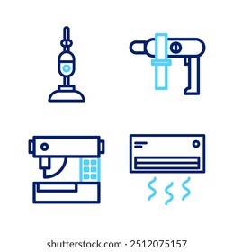 Set line Acondicionador de aire, máquina de coser, taladro eléctrico e icono de aspiradora. Vector