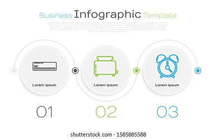 Set line Air conditioner , Toaster with toasts  and Alarm clock . Business infographic template. Vector