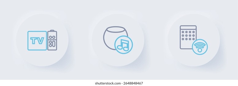 Set line Air humidifier, Voice assistant and Multimedia and TV box receiver icon. Vector