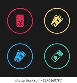 Fijar la línea de billetes de avión, , Bus e Infografía del icono del mapa de la ciudad. Vector