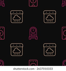 Set line Alarm clock app mobile, Calendar autumn and Antique on seamless pattern. Vector