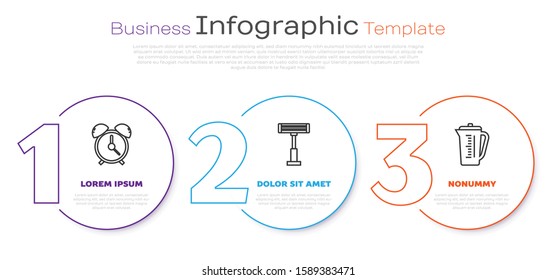Set line Alarm clock , Electric heater  and Measuring cup. Business infographic template. Vector