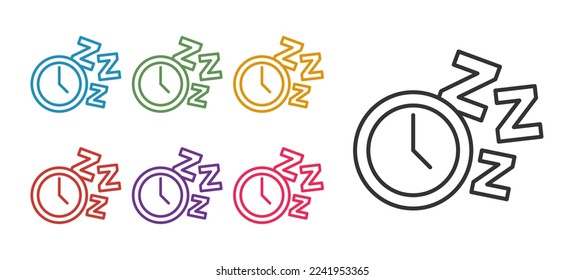 Set line Alarm clock icon isolated on white background. Wake up, get up concept. Time sign. Set icons colorful. Vector