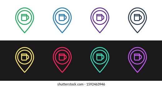 Set line Alcohol or beer bar location icon isolated on black and white background. Symbol of drinking, pub, club, bar.  Vector Illustration