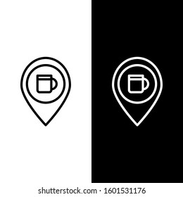 Set line Alcohol or beer bar location icon isolated on black and white background. Symbol of drinking, pub, club, bar.  Vector Illustration