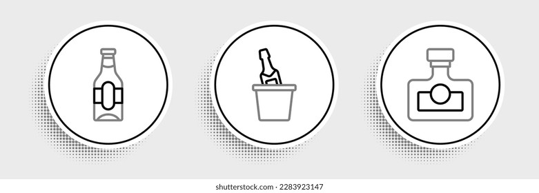 Set line Alcohol drink Rum, Beer bottle and Champagne an ice bucket icon. Vector