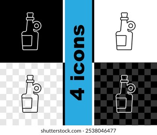 Set line Alcohol drink Rum bottle icon isolated on black and white, transparent background.  Vector