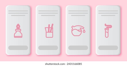 Set line Alcohol or spirit burner, Laboratory glassware, Test tube and . White rectangle button. Vector