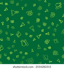 Set line Alcohol or spirit burner, Test tube and flask and Radioactive on seamless pattern. Vector