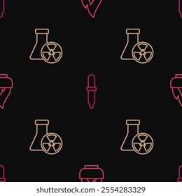 Set line Alcohol or spirit burner, Test tube radiation and Pipette on seamless pattern. Vector