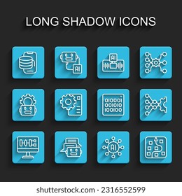 Set line Algorithm, Chat bot, Cloud technology data transfer, Neural network,  and Binary code icon. Vector