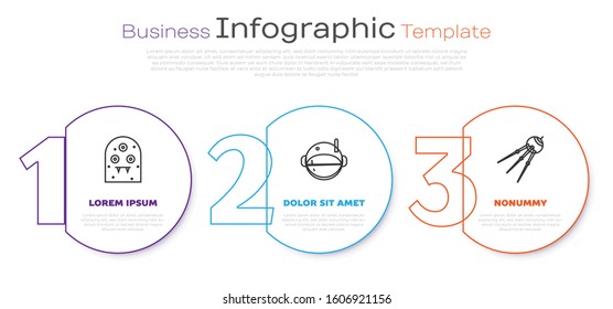 Set line Alien, Astronaut helmet and Satellite. Business infographic template. Vector