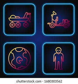 Set line Alien, Earth globe, Mars rover and Mars rover. Gradient color icons. Vector