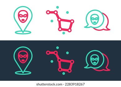 Set line Alien,  and Great Bear constellation icon. Vector
