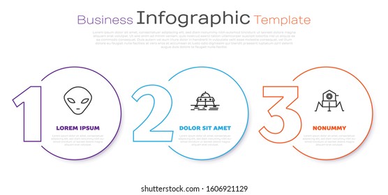 Set line Alien, Mars rover and Mars rover. Business infographic template. Vector