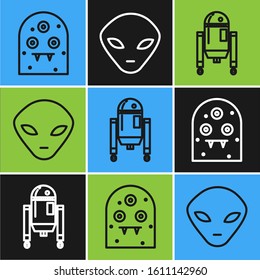 Set line Alien, Robot and Alien icon. Vector