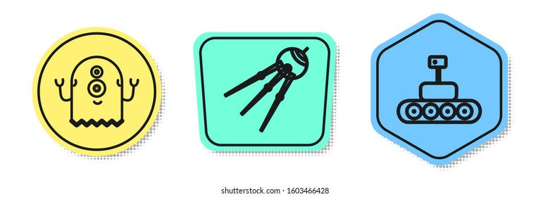 Set line Alien, Satellite and Mars rover. Colored shapes. Vector